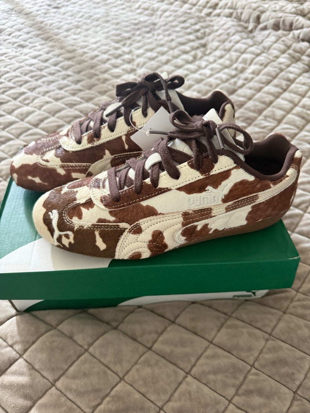 Puma Women’s Speedcat chocolate Brown & White Cow-Print Sneakers